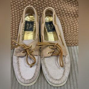 Milly for Sperry Top Sider Sparkle Gold and Tan Loafers 8